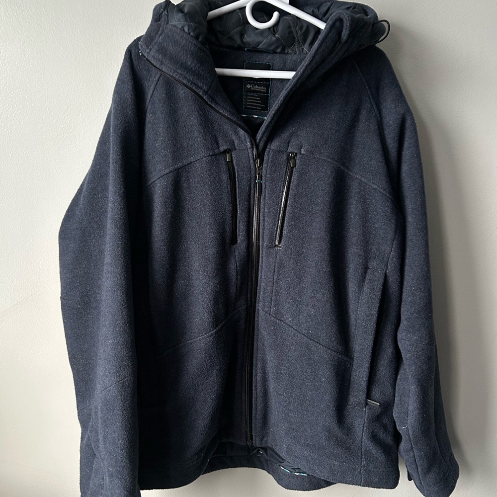 Columbia Men's Dark Blue Wool Blend Hooded Coat